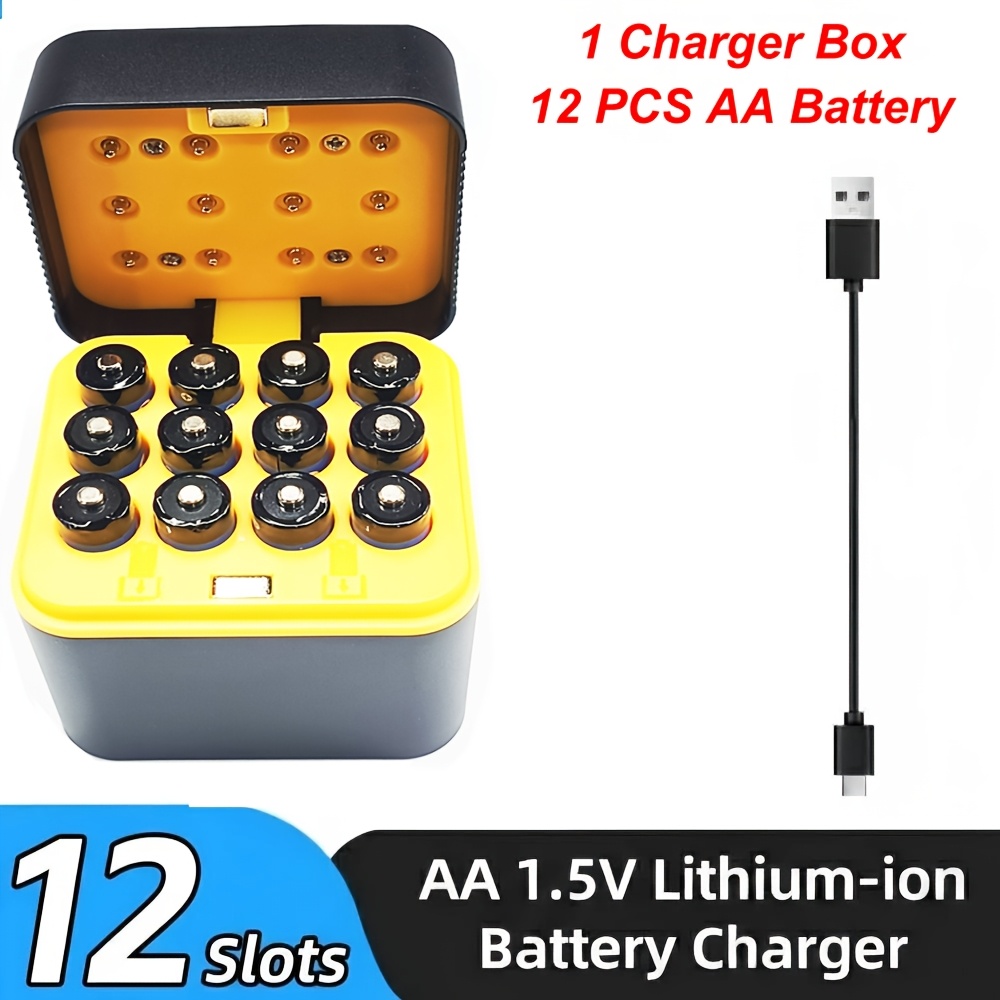 TEMU Boîte de chargeur intelligente pour piles rechargeables AA 1,5 V 4255 MWh, rangement facile, pile rechargeable AA lithium-ion et boîte de charge