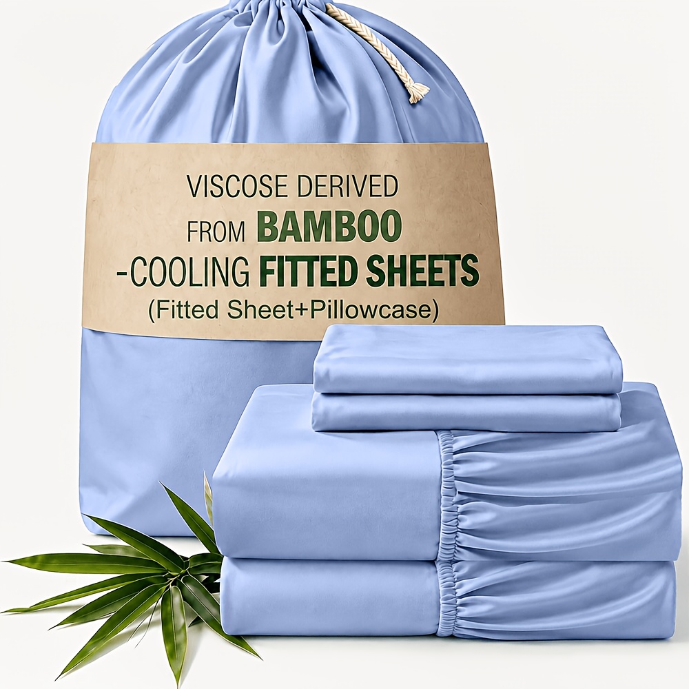 TEMU Ensemble de draps-housses en bambou respirant 3 pièces ( PLAT) - Poche profonde jusqu'à 14 pouces - Draps-housses ultra-doux et respirants à