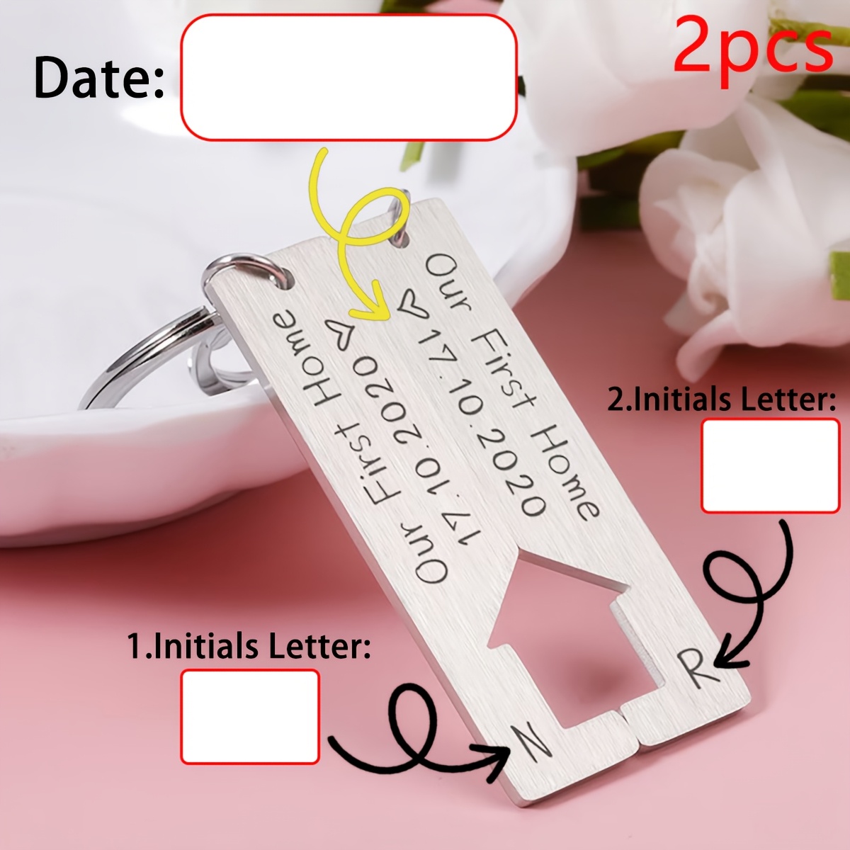 TEMU 2pcs/set Personalized Puzzle Keychains, Custom Date And Initial Couple Keychains, Our Couple Matching Gifts, Anniversary Gifts