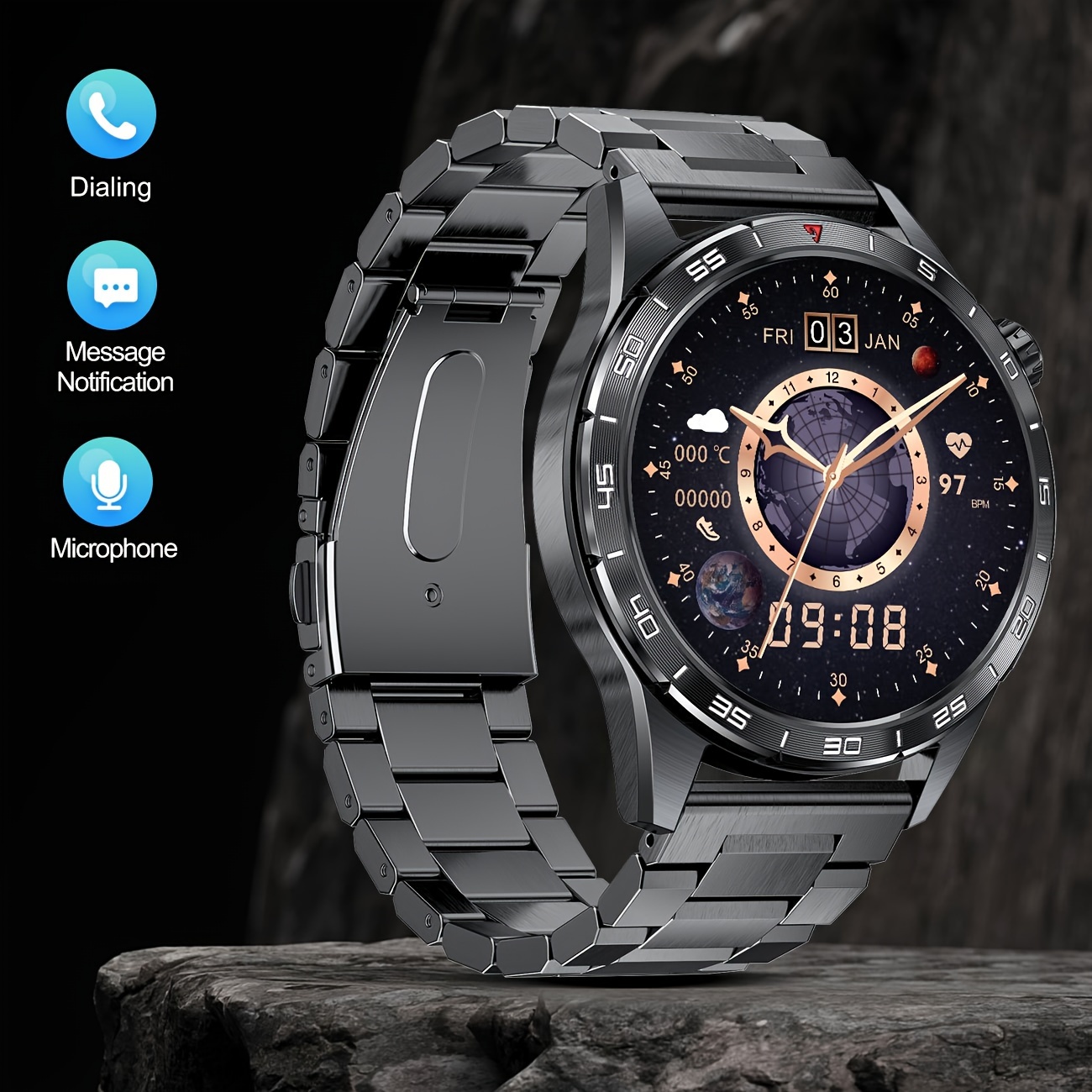 Montre Connectée SIEMORL pour Hommes - Écran AMOLED 1,43 Pouces Toujours Allumé avec Appel sans Fil, 110+ Modes Sportifs, Lecteur de Musique, Suivi d'Activité et Prévision météo – Compatible iPhone & Android