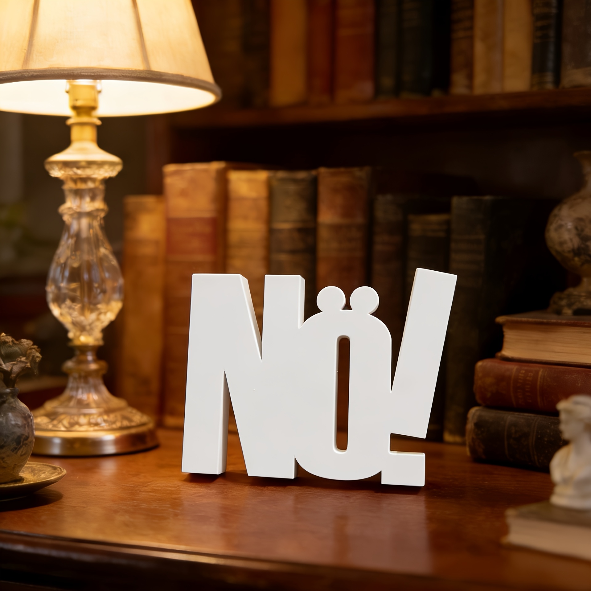 Image of "no!" Letter Sculpture | In Black, White, And Pink | Contemporary Art Piece For Home And Office Decoration