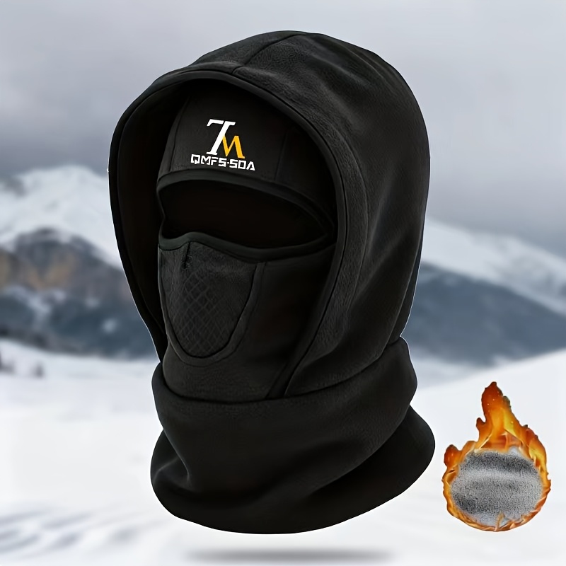 TEMU Bonnet pull épais d'automne et d'hiver, unisexe avec bonnet en peluche, bonnet intégrant protection du visage et du cou, masque pour les