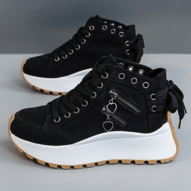 LYKU Women's Height-Increasing Sneakers with Thick Platform Sole - Breathable Low-Top Lace-Up Sneakers Suitable for Sports, Casual Wear & Everyday Use, Cushioned PVC Sole & Round Toe, - White Sneakers, Women Shoes