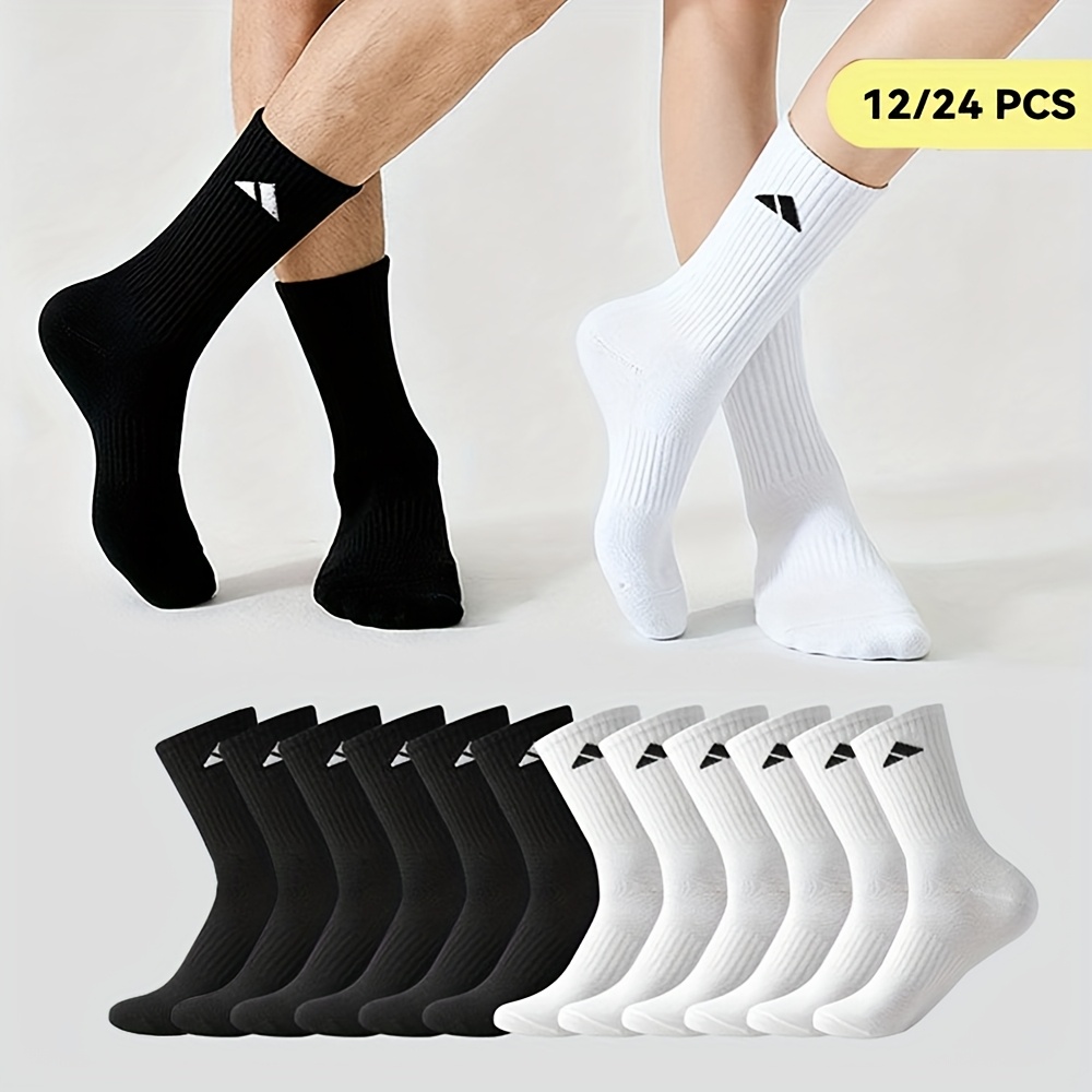 Calcetines Deportivos para Hombre y Mujer - Estilo Otoño/Invierno, 24pcs (12 Pares)/12pcs (6 Pares), Transpirables y Absorbentes, Diseñados para Comodidad y Transpirabilidad, y Blanco, Alta Calidad, Ajuste Cómodo, Ideales para Fitness, Diseño Clásico,Textura Suave,Tejido que absorbe la humedad