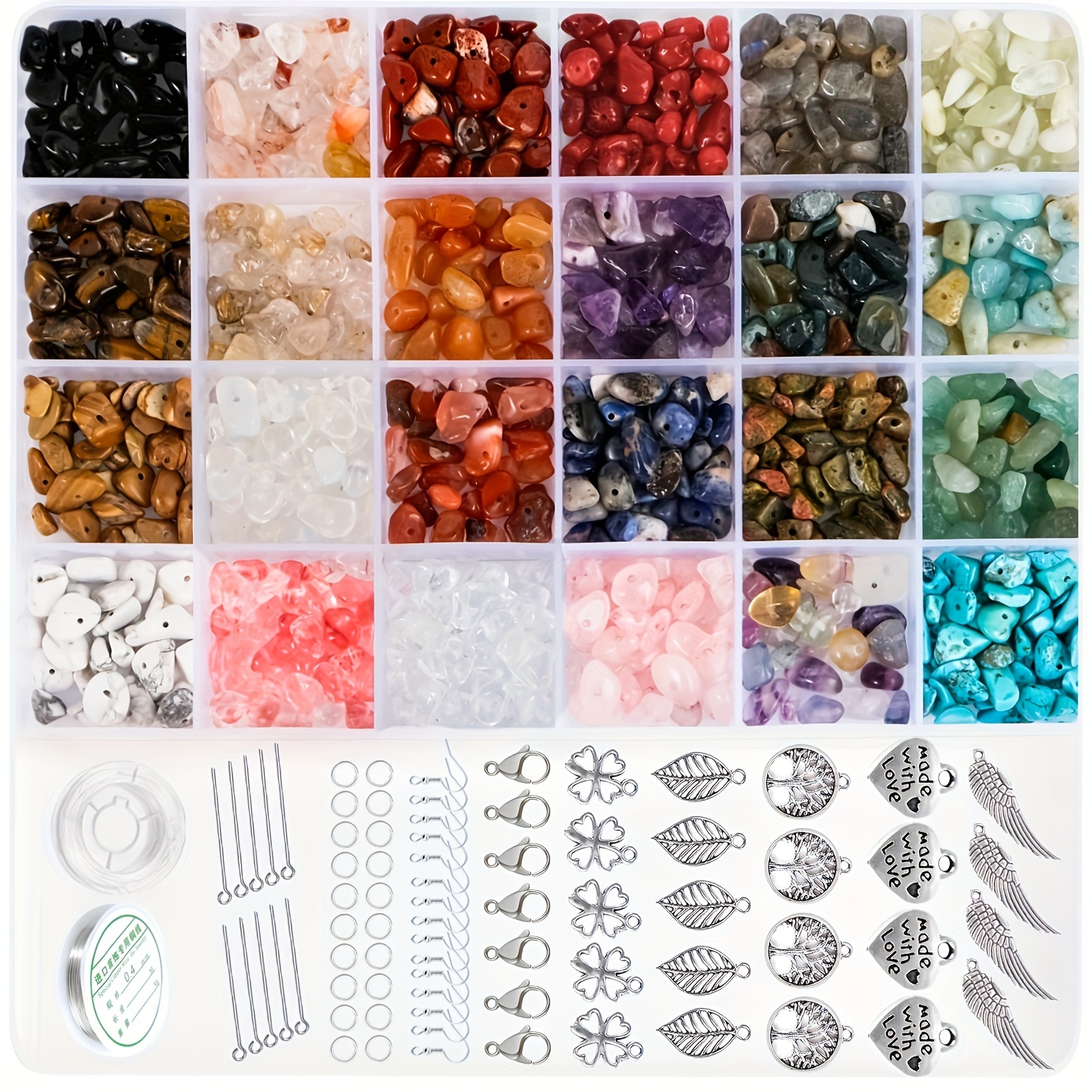 

700pcs Elegant Beading Kit With Natural Irregular Stone Beads, Copper Wire, & 193pcs Metal Accessories - Diy Jewelry Making Set With Plant Details, Copper & Stone Material