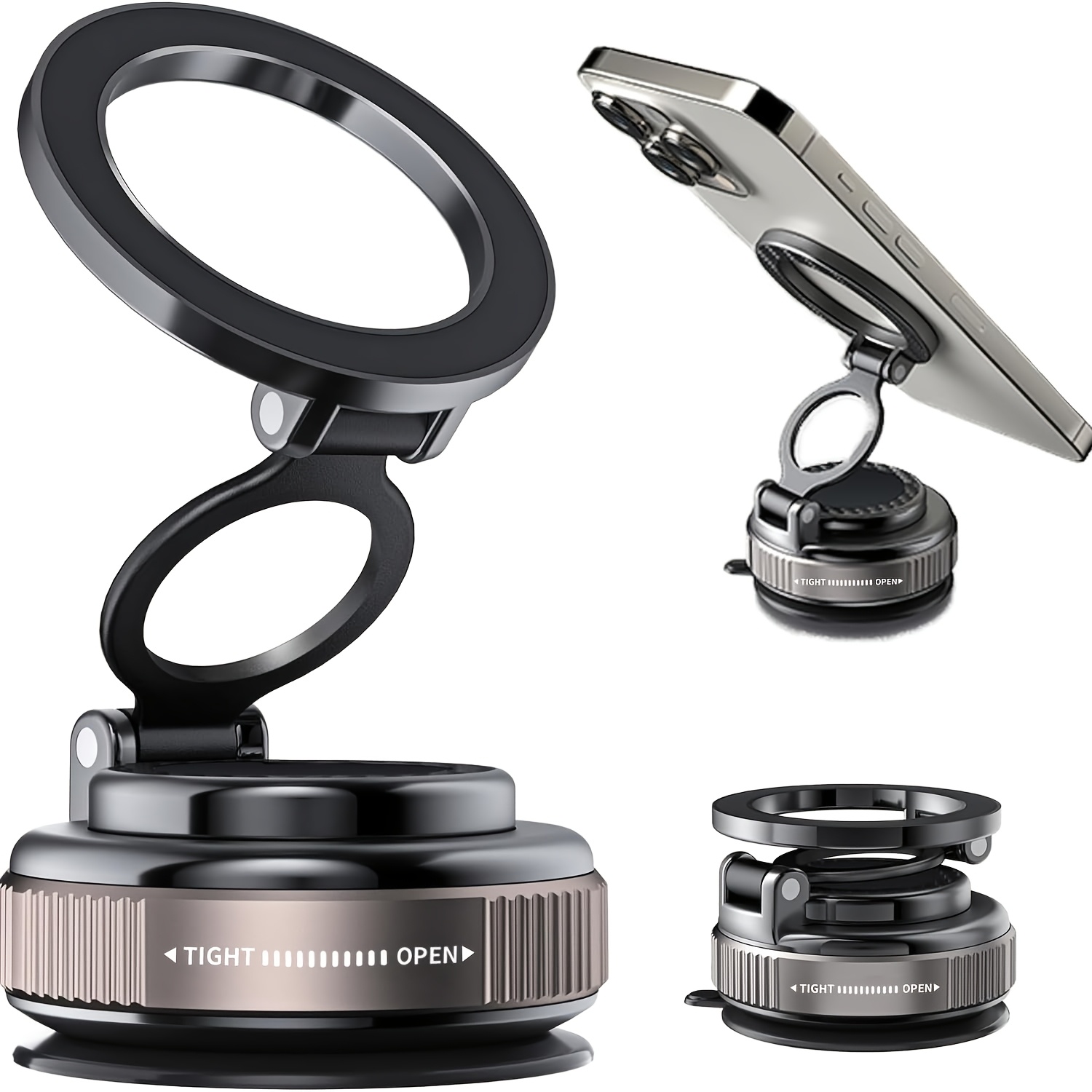 360° Rotating Phone Holder, Foldable Retractable Car Mount, Strong Suction Vacuum Base, Compatible with All Phone Models