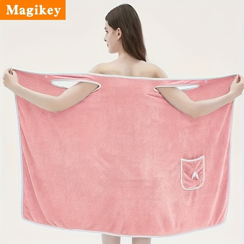 TEMU Large Fleece Bath Towel With Pocket - Absorbent & , Lightweight & Durable For Beach, Home, And Bathroom Use, Gift For Halloween, Thanksgiving,