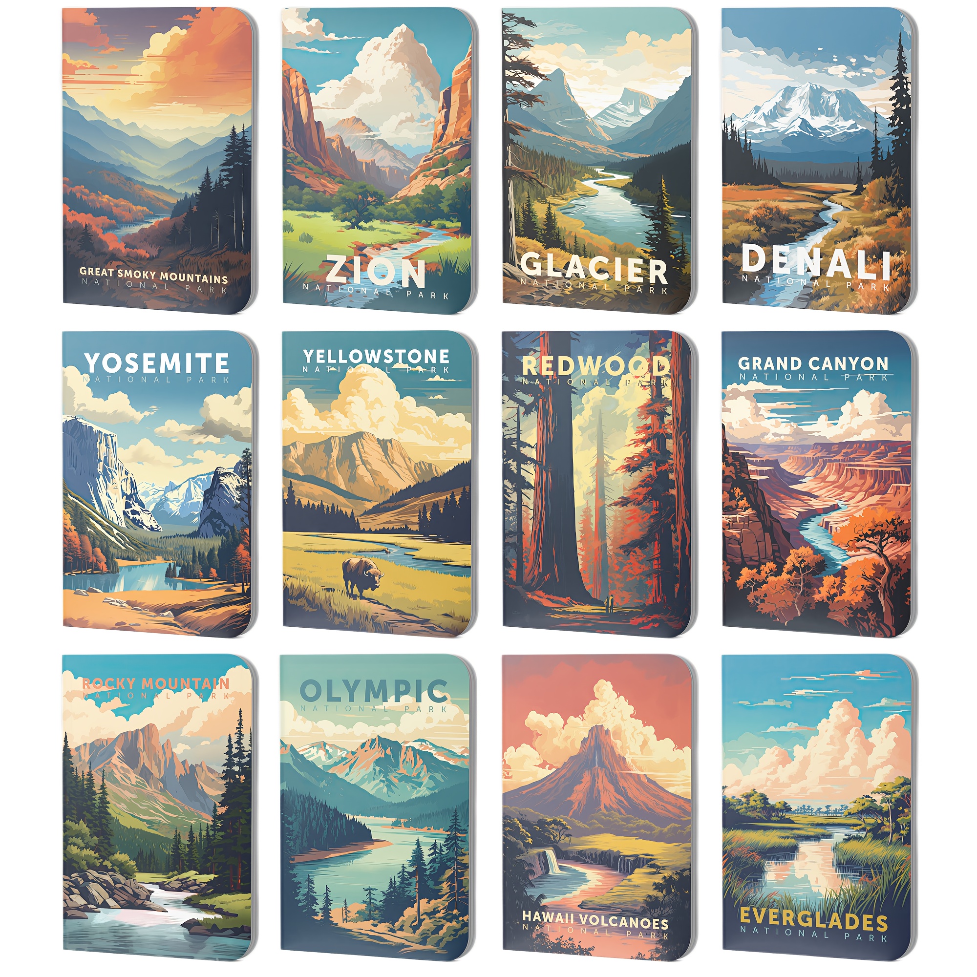 

12pcs Mini National Park Themed Journals - Soft Cover, English Text, Ideal For Students & - , , , , Designs - 3.5x5.5" Note- & Doodling Pads