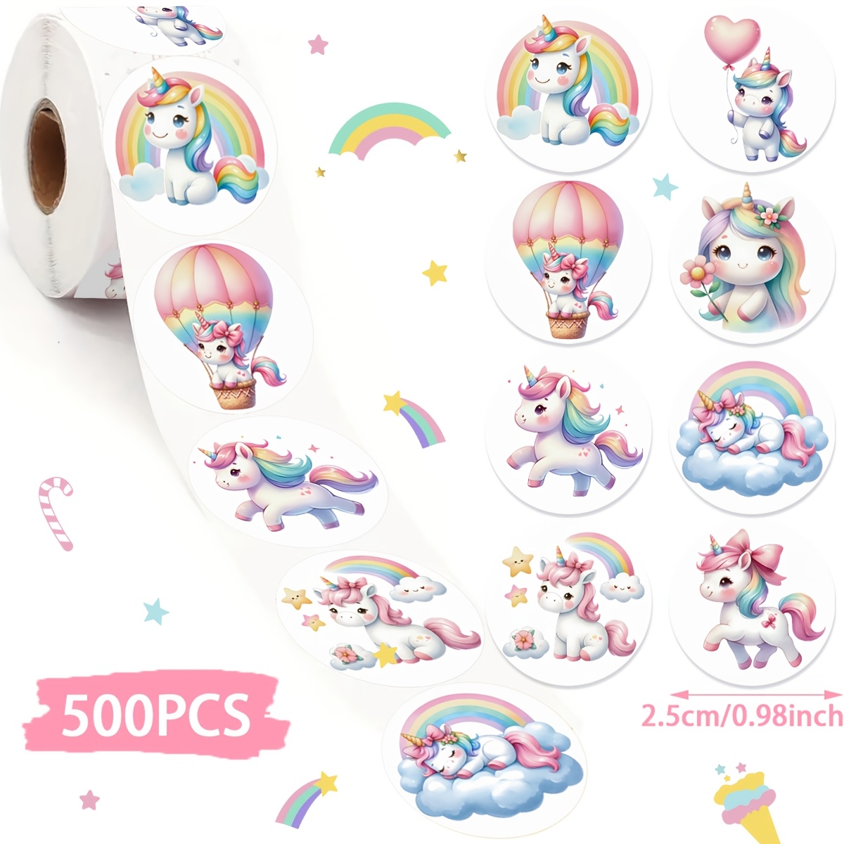 Image of 1roll/500pcs,rainbow Animals Circular Stickers,rainbow Animals Pattern Stickers,happy Birthday Party Decoration,party Gifts,party Favors, Shower Party Supplies, Stickers