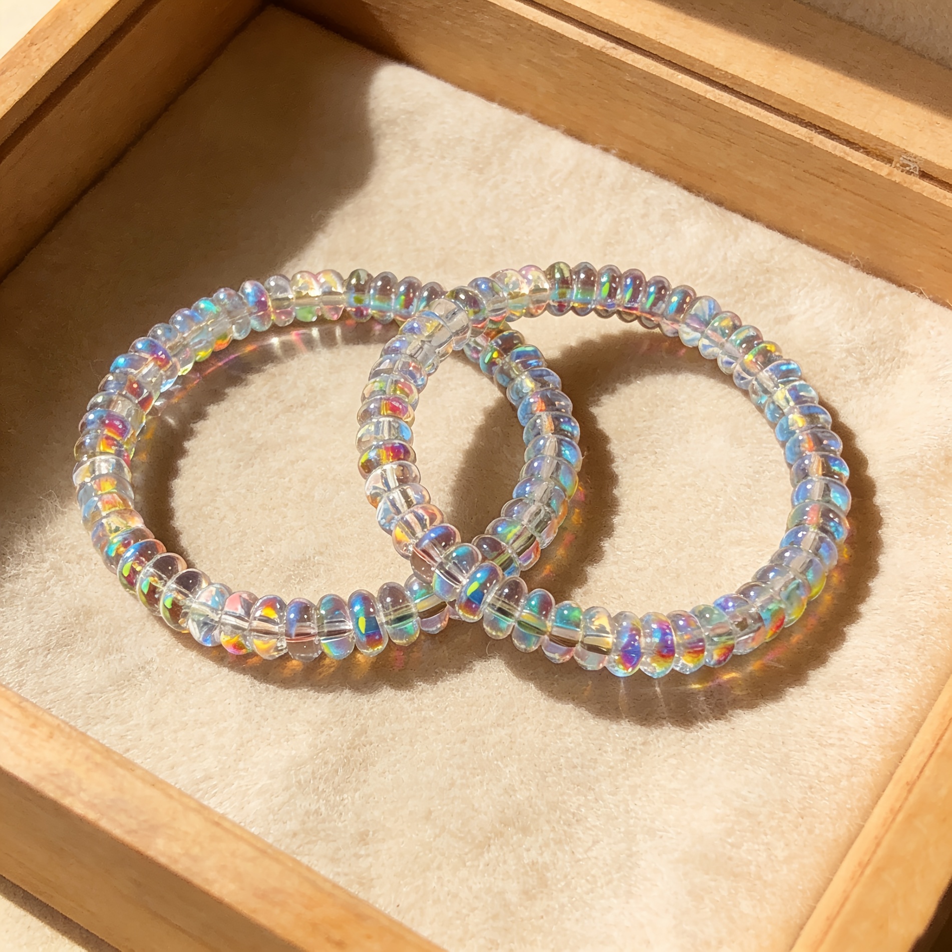 E-shop 2er Set, Natürlicher Äthiopischer Opal Armband, Dehnbarer elastischer Schmuck, Helft, die emotionale Balance zu erhalten, Unisex