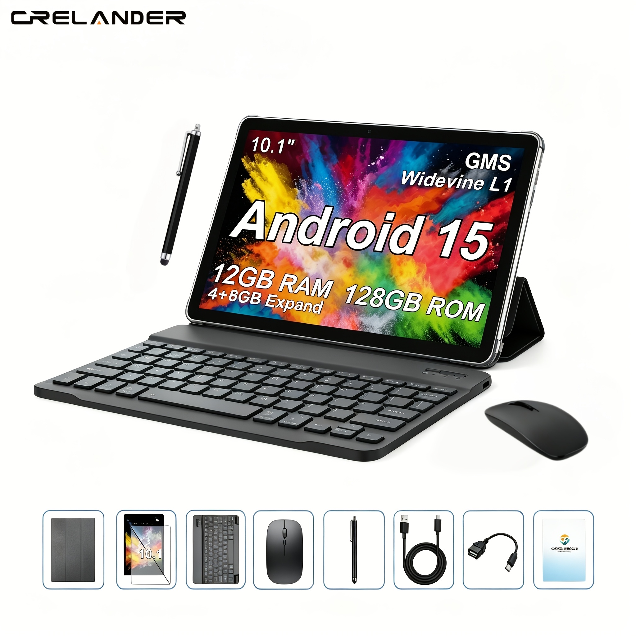 TEMU CRELANDER 15 Tablet 2-in-1, 10,1-Zoll-Display, 128 GB ROM, 12 GB (4+8 GB erweiterbar) RAM, 1280*800px Auflösung, 5000 mAh Akku, mit Hülle,