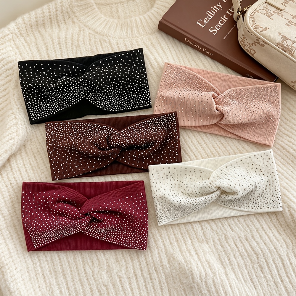TEMU 5pcs Wide Fabric Headband, Women's Autumn/ Rhinestone Headband, Hot-film Rhinestones, Soft And -friendly Fabric, Suitable For Washing, Makeup,