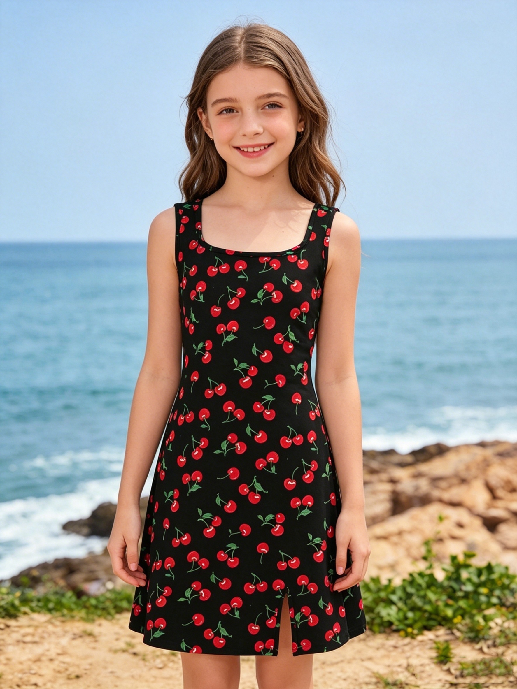 girls teen cherry print camisole dress square - Temu Bahrain