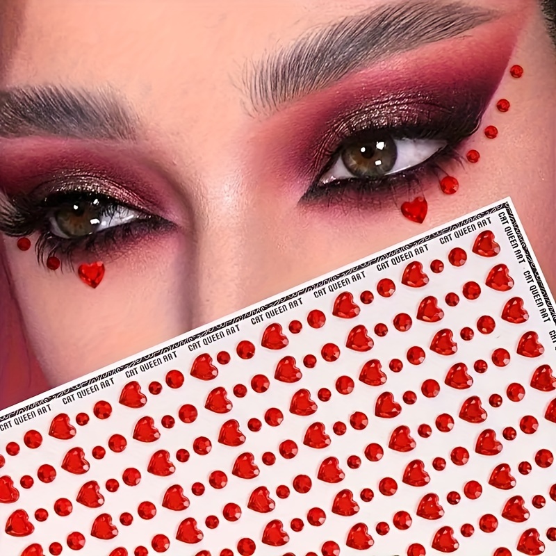 1pc 3d Red Heart Rhinestone Sticker, Self-adhesive Synthetic Gemstone For Diy Music Festivals & Y2k Themed Party Makeup, Eye And Face Decoration
