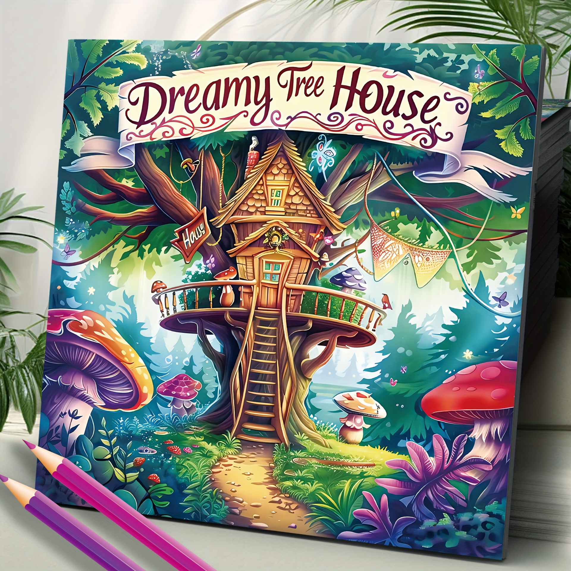 

Deluxe Paper 20-page Coloring Book - Tree House Design For Adults, Ideal For & , Perfect Gift For Halloween, Thanksgiving,