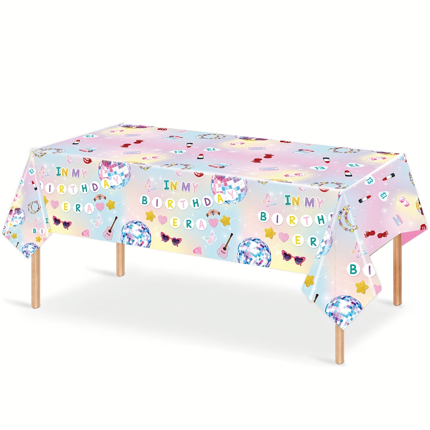 TEMU Nappe de table de fête 1 pièce My Birthday Era - Fournitures de fête à thème de musique, nappe en plastique rétro disco, convient pour les fêtes