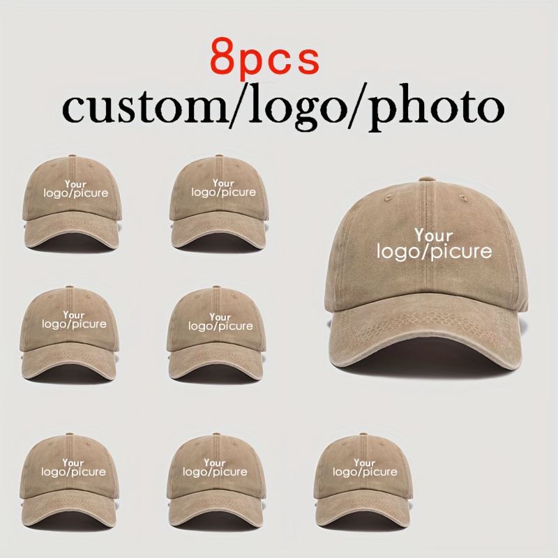 TEMU Custom 8pcs Vintage Washed Baseball Caps - Adjustable, Unisex, Stylish Trucker Hats. Print Text/logo/photo. Dads, Group Projects, Parties,