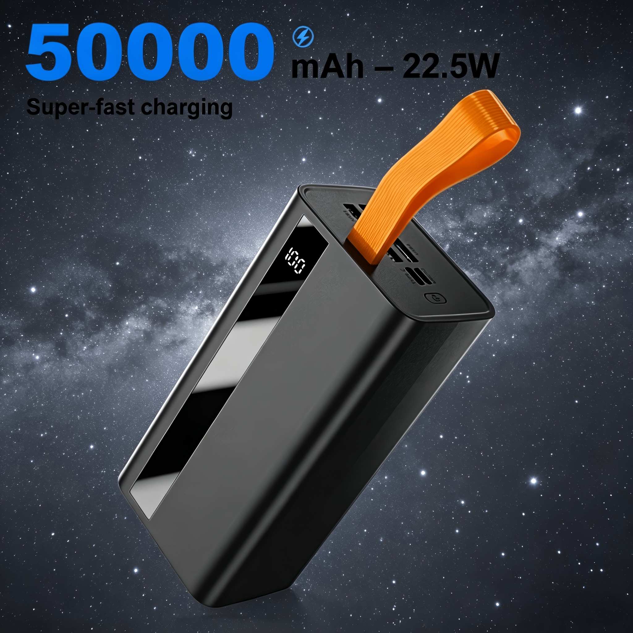 TEMU Power Bank da 50000mAh, Supporta Ricarica Rapida Super .5W e QC 4.0, Display a LED, Adatta per iPhone, Telefoni e la Maggior Parte dei
