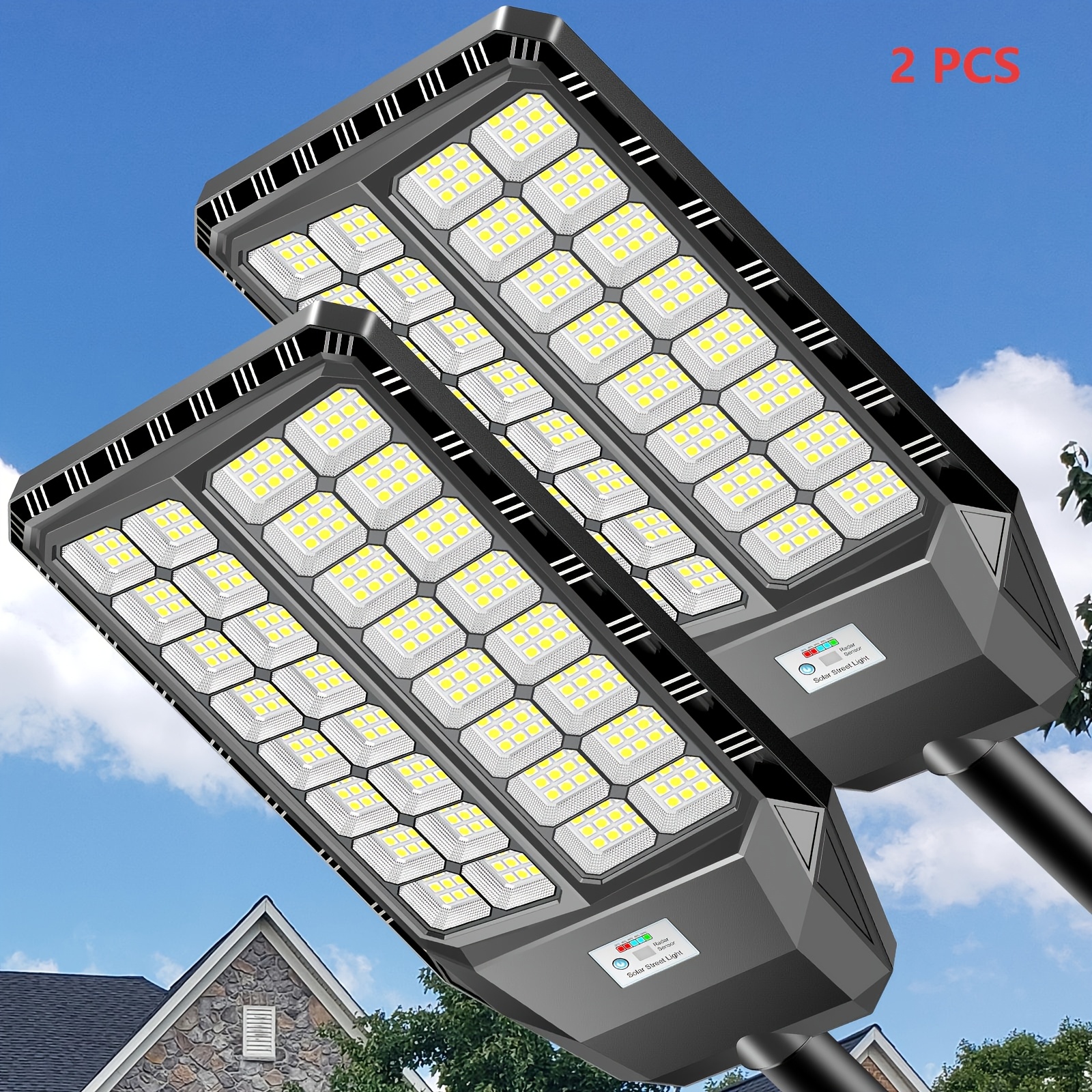 TEMU Adewalk 2pcs Solar Street, 20000mah Battery, (12x32 Bulbs), Abs Black Housing, , Abs Housing - Perfect For Outdoor Yard, Street, , Glass