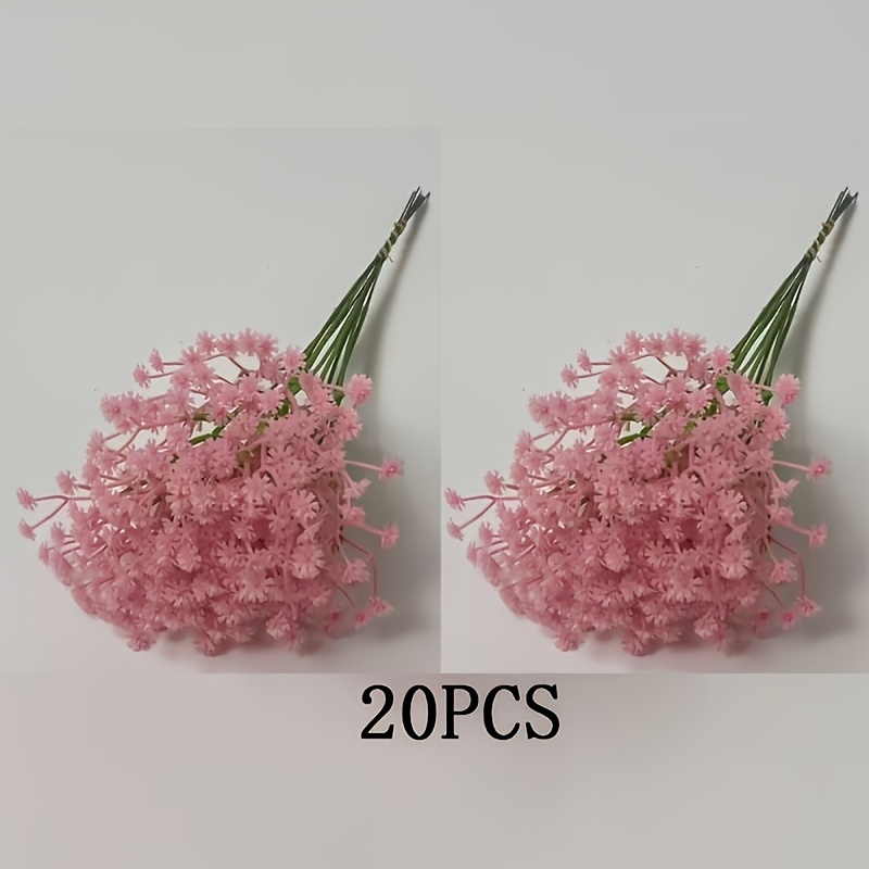 TEMU 20pcs Artificial Pink 's Breath, Pastoral Style, Faux 's Breath Flowers, Suitable For Wedding Bouquets, Holiday Decorations, New Year Decor,