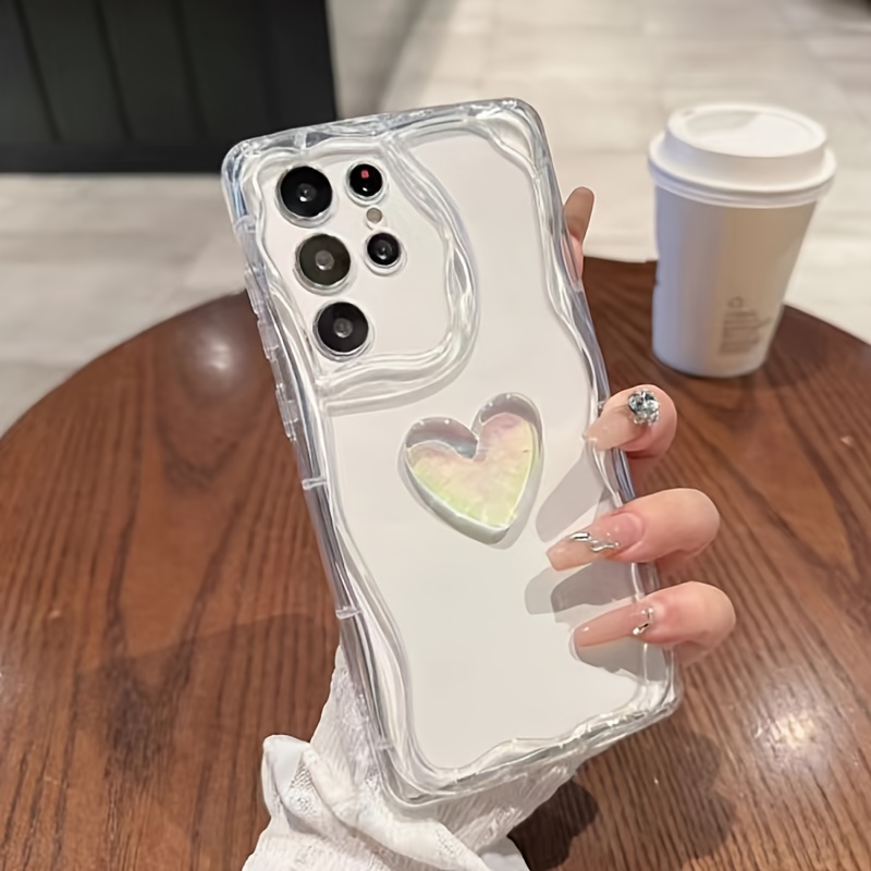 Image of Phone Case - Transparent 3d Heart Laser Cream Pattern Suitable For Cases For S24 Ultra, A05s Soft Case, A35 5g Full Coverage, A15/a73/a25/a32/galaxy S23 Ultra/s23 Fe/s22+/s23/s21 Ultra, Cute S20 Fe