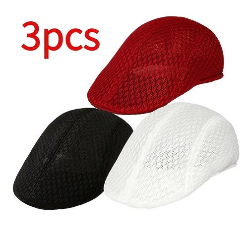 3pcs of summer breathable baseball caps mens newsboy caps with solid hollow breathable design lightweight mesh front panel hats suitable outdoor activities versatile hats and retro painter caps men and women
