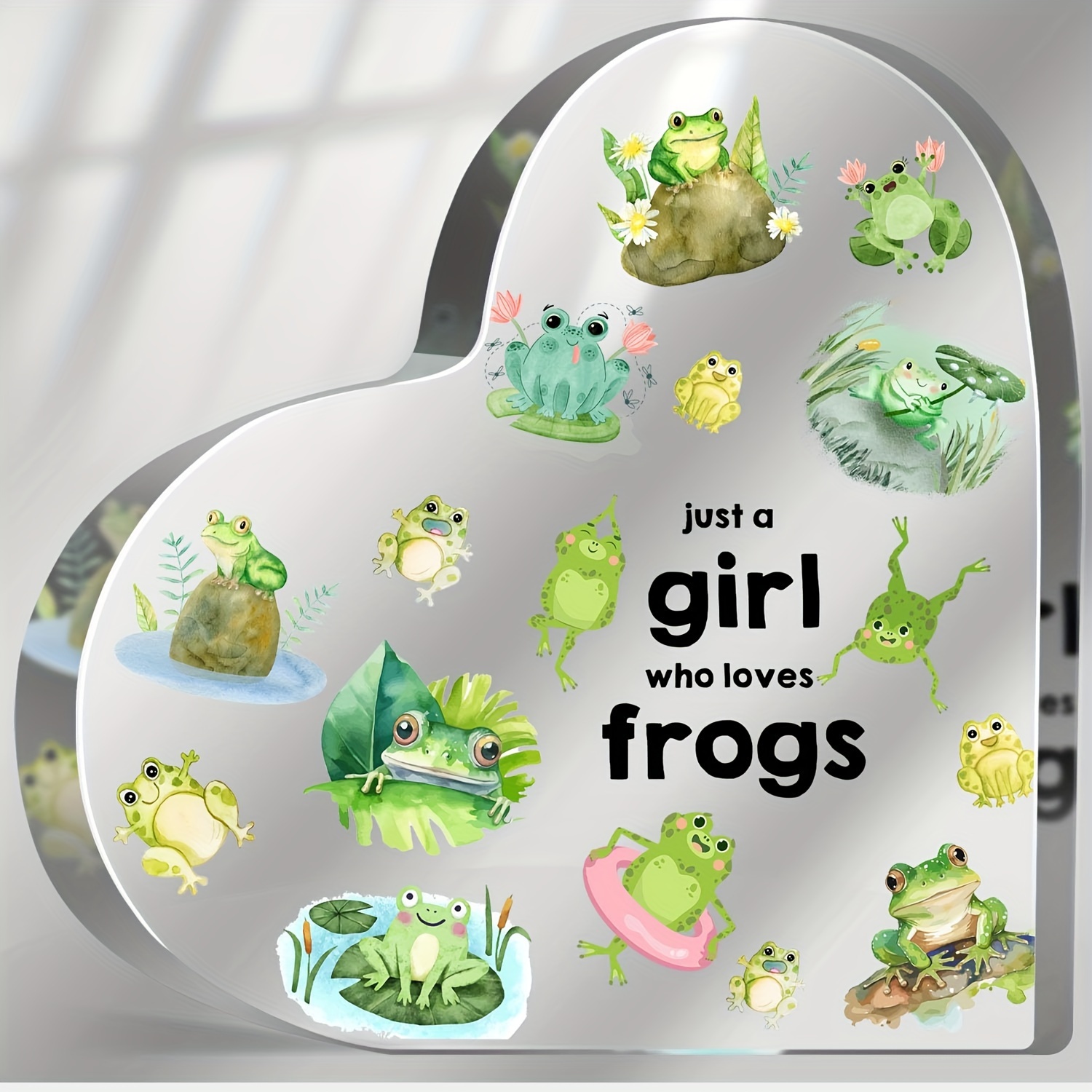 

Art Deco Acrylic Decorative Sign, Tabletop Frog Themed Paperweight For Women's Friendship, Multipurpose English Language Inscribed "just A Girl Who Loves Frogs" Gift For Birthday And Desk Decor