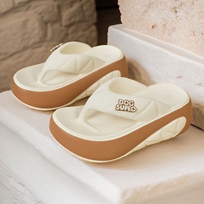 Women's Comfy EVA Slide Sandals - Open Toe, Slip-On Design with Thick Sole for Indoor/Outdoor Use, Beige & White Textured Pattern, Casual Beach Slides, Outdoor Slippers | Casual Comfort | EVA Material