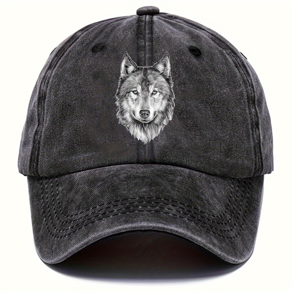 

Vintage Wolf Head Embroidered Baseball Cap - Distressed Cotton, Adjustable Fit For Men & Women, Perfect For Outdoor Sports