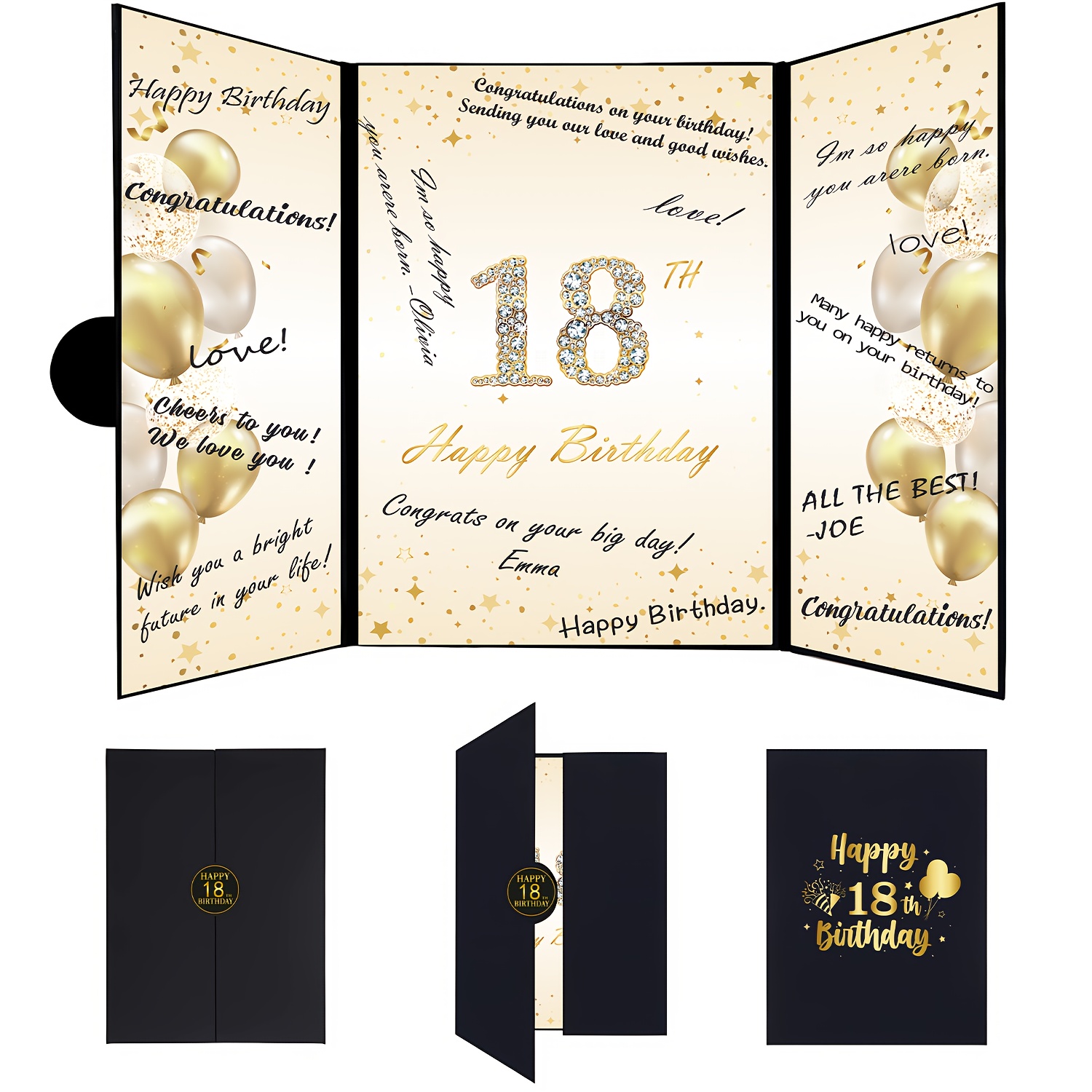 Image of 1pc, Paper Black And Golden Themed 18th Birthday Guestbook Decorations For 18th Birthday Signature Cardboard Party Supplies