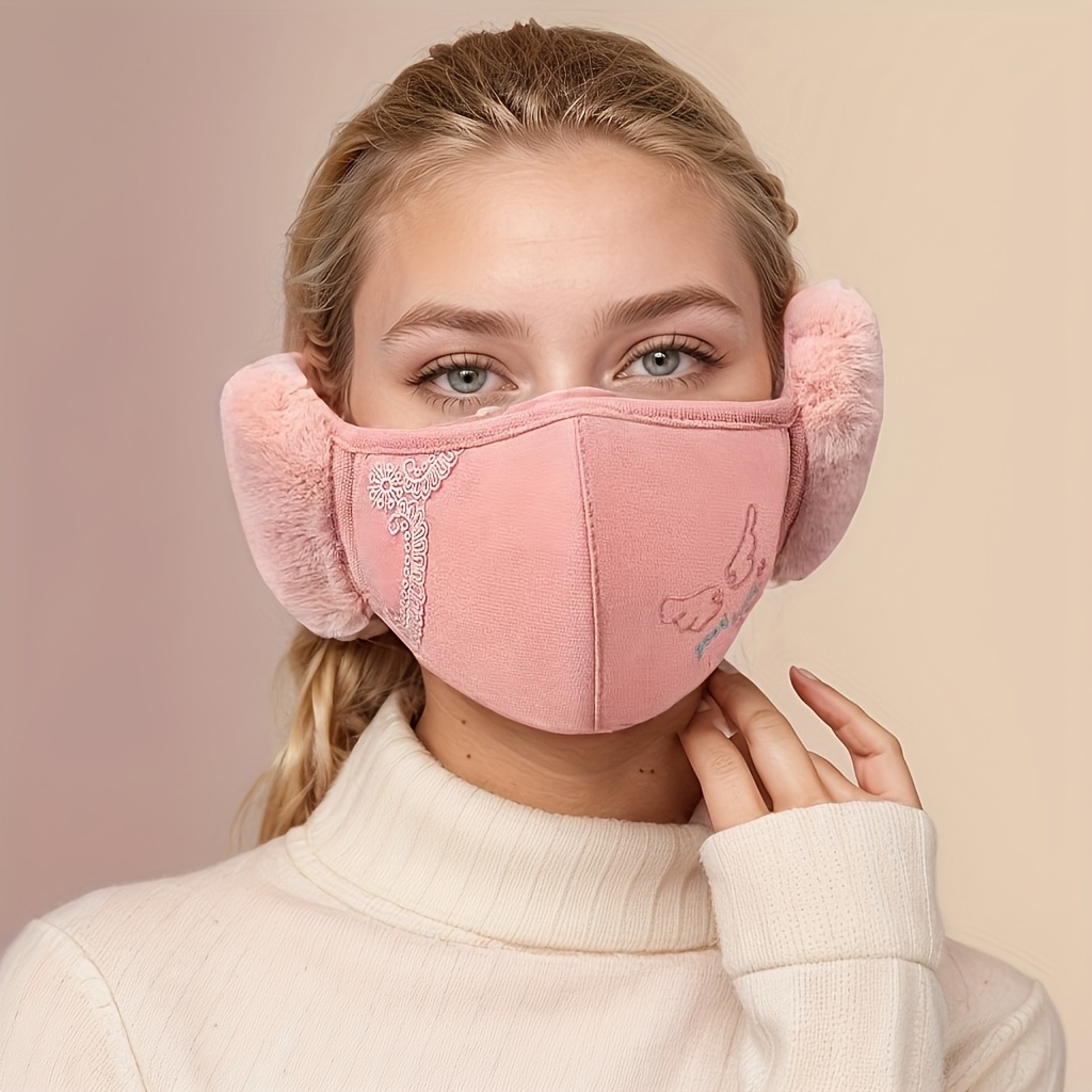 

Cozy Winter Earmuffs & Face Mask Combo For Women - Thick, , Breathable With Stretchy Polyester Knit Fabric, Hand Wash Only