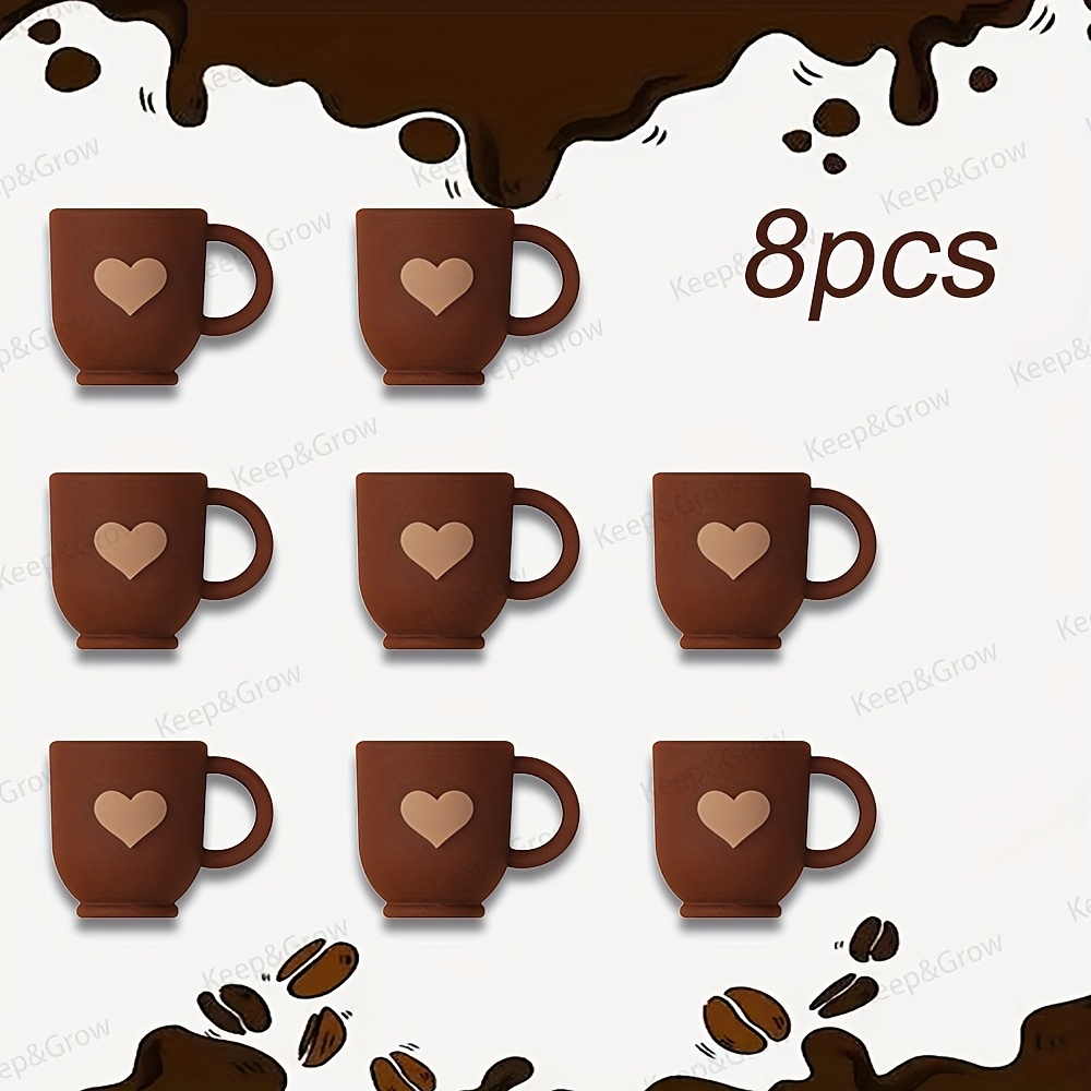 TEMU 8pcs Coffee Mug Life Love 3d Silicone Beads Heart Brown Beads Perfect For Jewelry Making Pen Beaded Bag Accessories Decoration Crafts Beads &