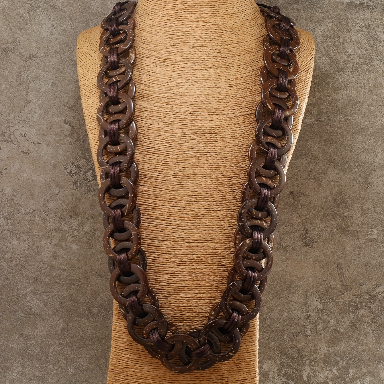 

Vintage Boho Handcrafted Wooden Chain Link Necklace - Unplated Natural Wood Statement Piece For Daily Wear And Gift-giving - Versatile All-season Accessory