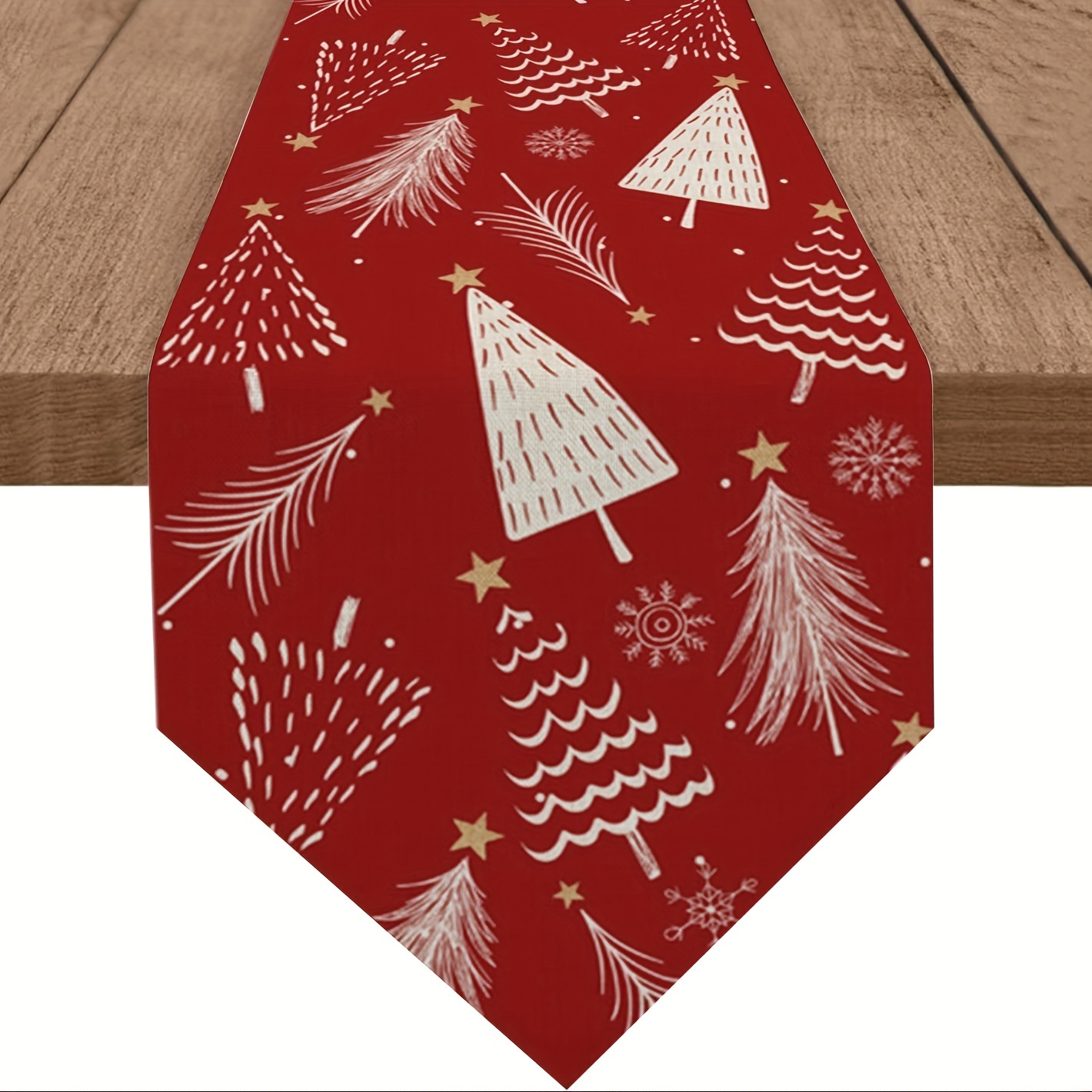 

Chic Red Christmas Tree & Linen Table Runner - Weddings, Graduations & Banquets | Modern Abstract | In 13x48", 13x72", 13x108" Sizes