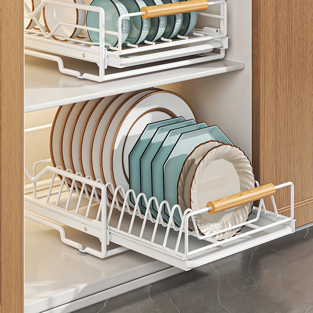 1pc heavy duty white metal sliding pull out drawer with   space saving kitchen cabinet organizer for plates bowls cutlery 0