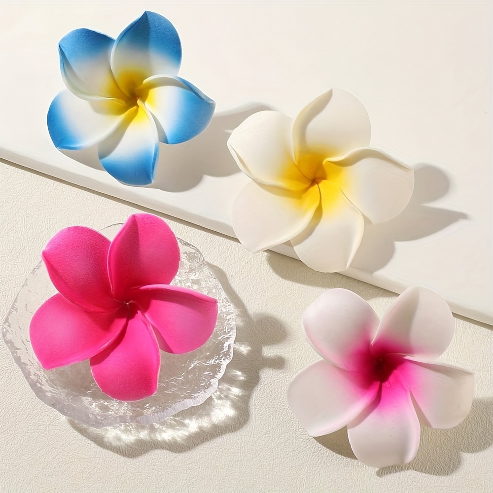 4pcs Frangipani Flower Hair Clips For Women, Fashionable 6cm Large Size Beach Hair Accessories