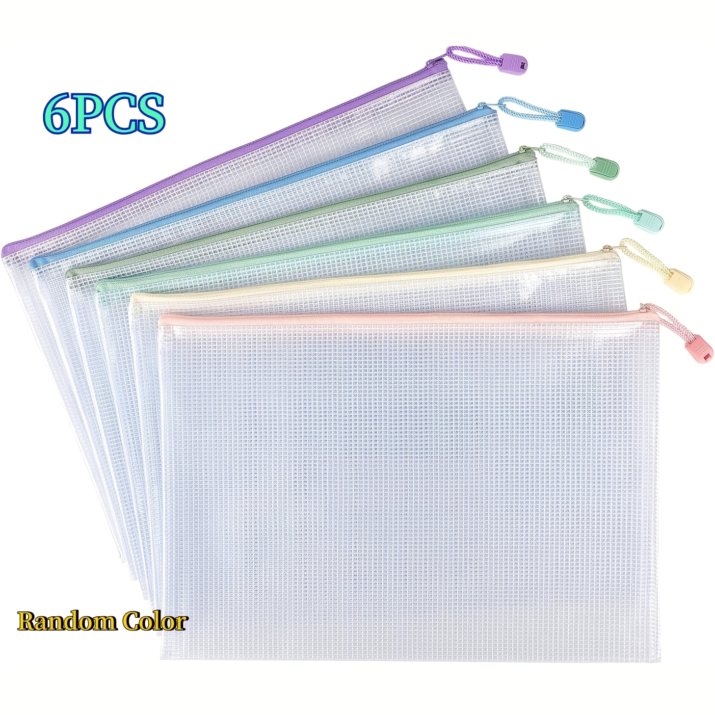 Image of 6-pack A4 Mesh Zipper Pouch Set, Random Colors - Reusable Organizer Bags For Travel, Toiletries, Office & Puzzle Storage