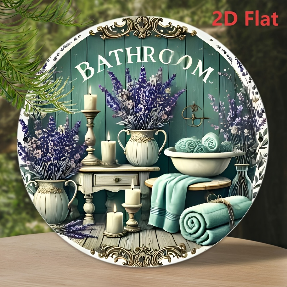 TEMU 2d Flat, 2d Wall Art - Elegant Bathroom Decorative Supplies - Retro Metal 7.8x7.8 Inch Round Aluminum Painting, Best For Bedroom And Living Room