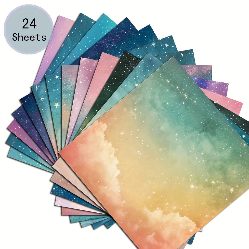 Aurora Starry Sky, Soft Gradient Multicolor Starlight Stickers, Scrapbooking And Decorative Paper, Paper, Handmade , Journal, Greeting Cards, 24 Sheets 6x6 Inches