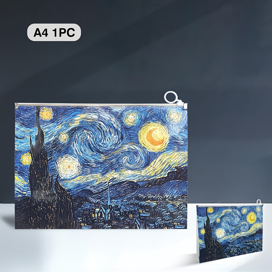 Van Gogh Inspired A4 Document Holder - Durable Pp Office Organizer With Zipper Closure, Large Capacity For Students, Professionals, And Meetings - Classic Featuring Starry Night And Iconic Paintings