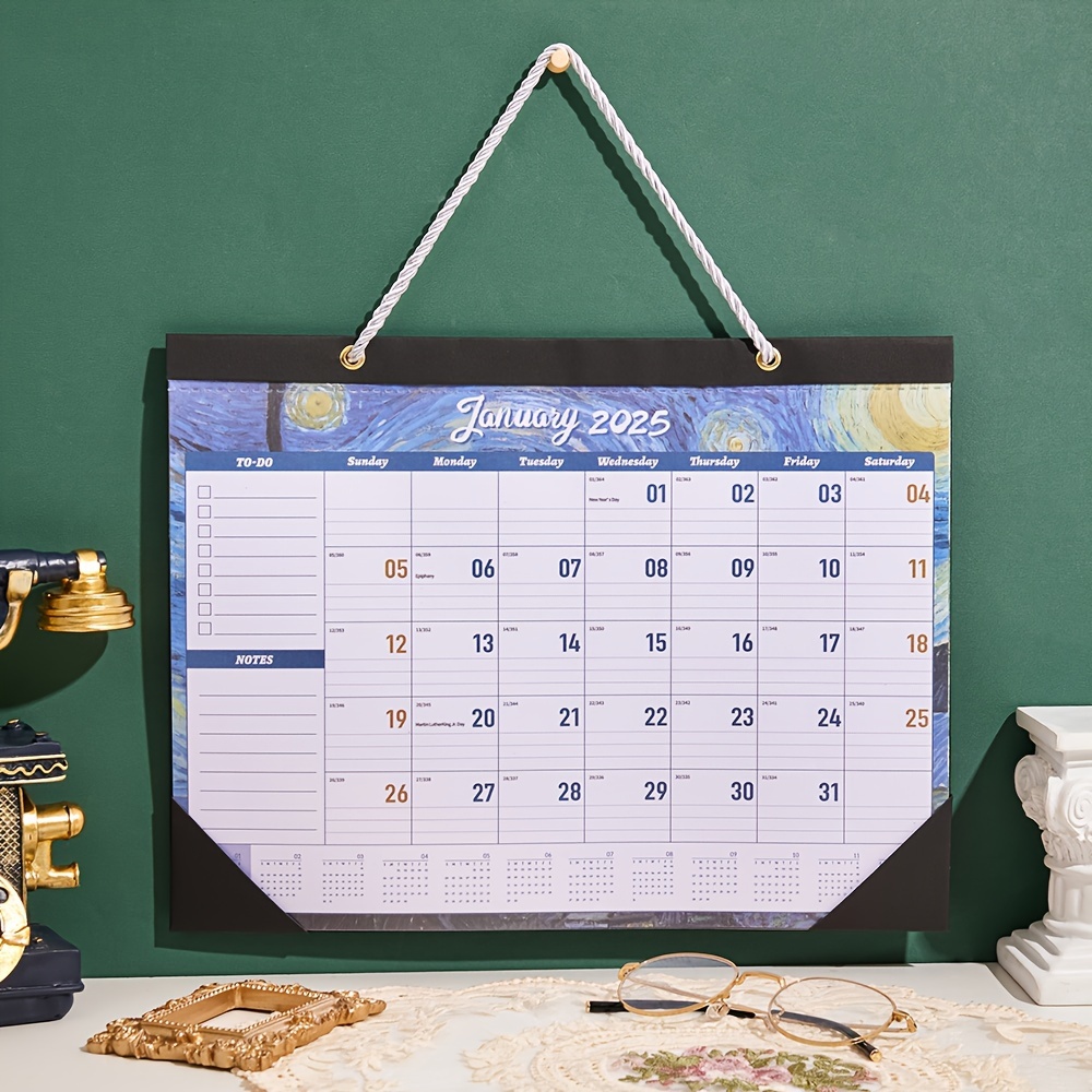 

Vintage 2025 Wall Calendar - 12 Sheets, Monthly & Weekly Planner With Transparent Waterproof Cover, Daily Study , Hanging Organizer For Home, School, Office