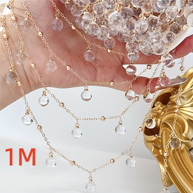TEMU Un pendentif composé d'une perle transparente de 1 mètre avec une chaîne en métal, conçu comme une perle ronde de pour les et bracelets de