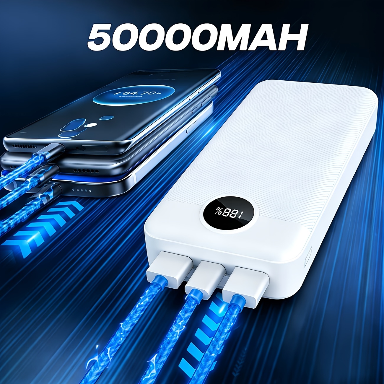 E-shop 50000mAh 120W Powerbank für . Lade dein Handy, Tablet & andere Geräte gleichzeitig über 3 Anschlüsse. Kristallklares LCD-Display, einfache