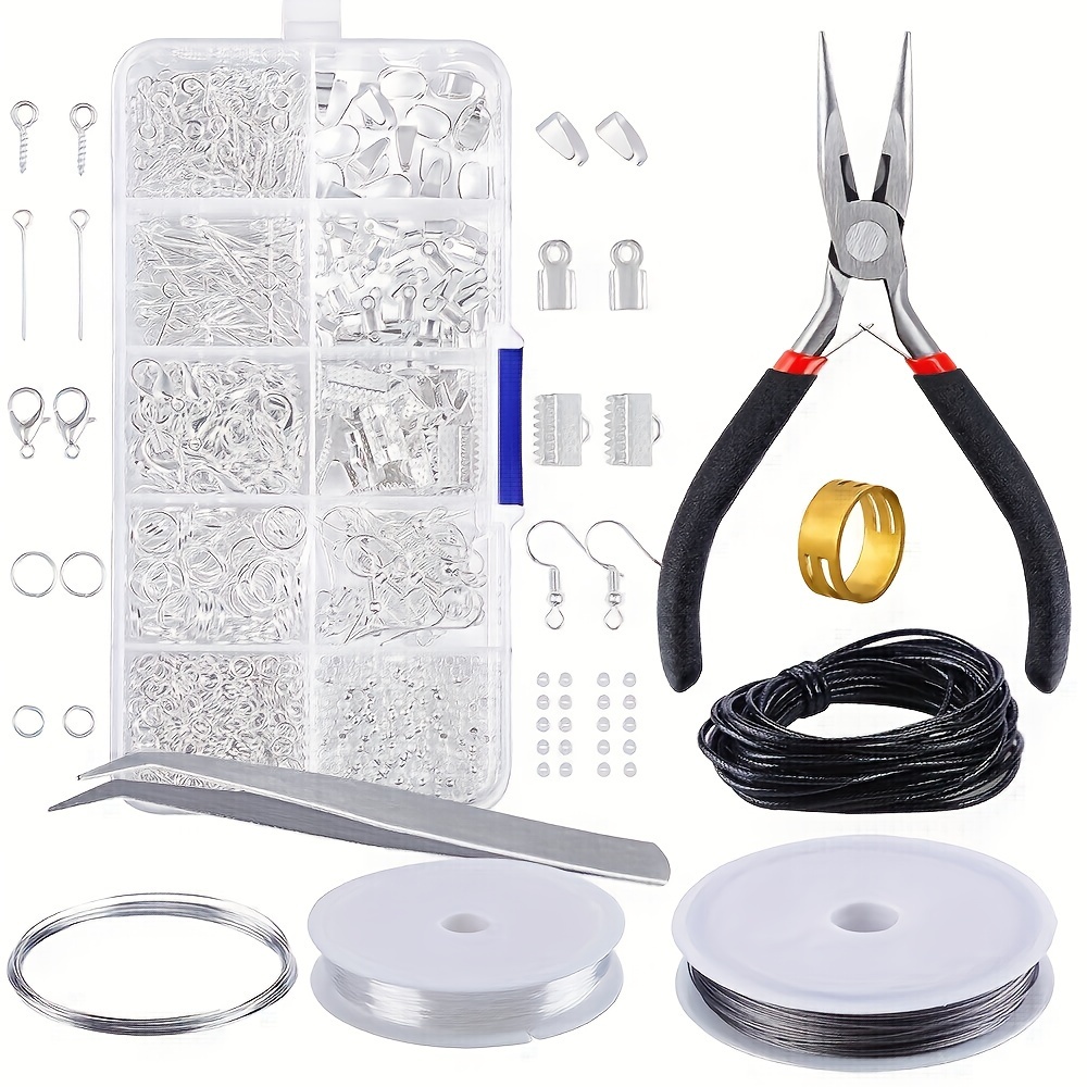  Kit de suministros para hacer aretes, kit de fabricación de  aretes con ganchos para aretes, anillos de salto, alicates de joyería,  pinzas, línea de cristal, línea de alambre de acero en