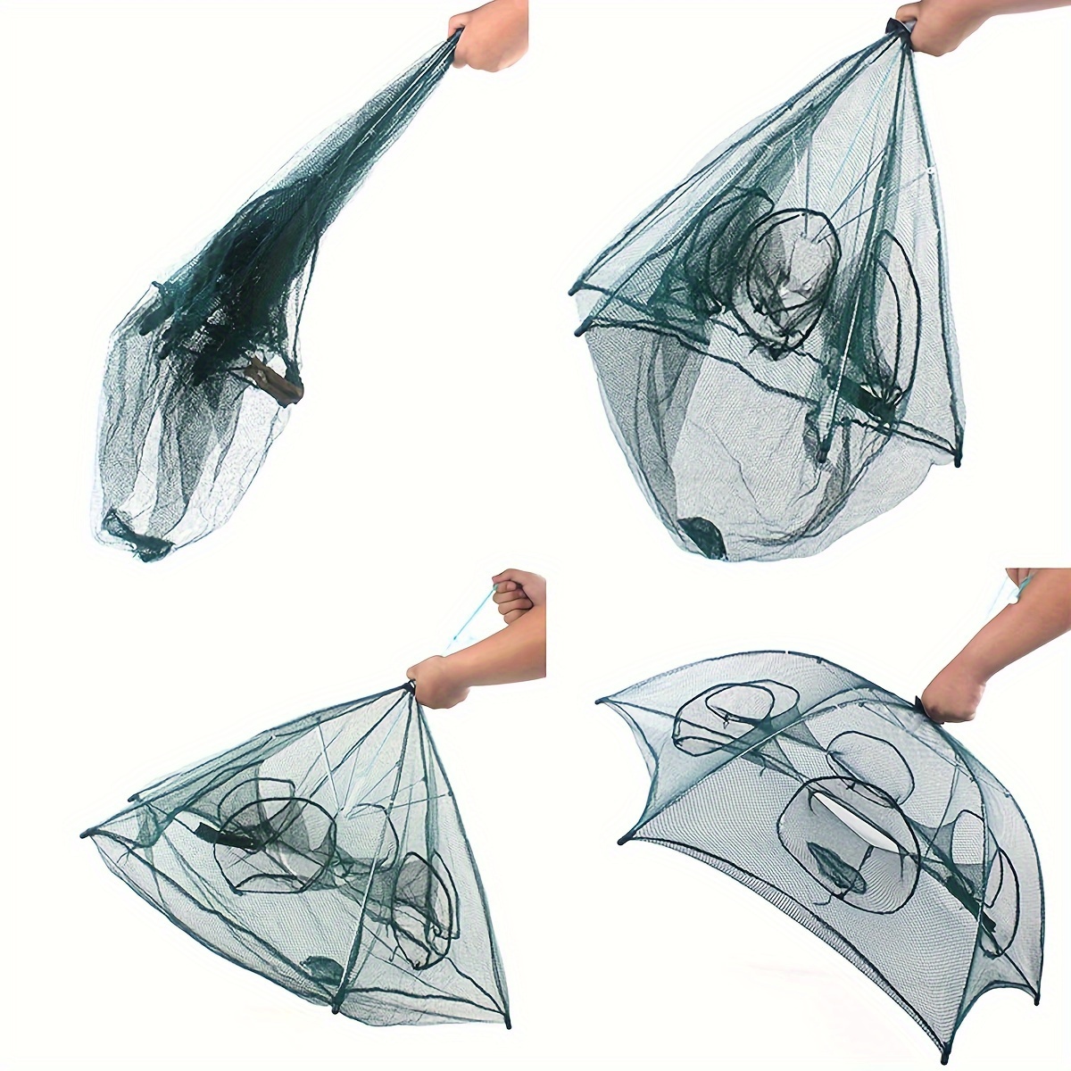 1pc Umbrella Style Fishing Cage, Foldable Fishing Net With 4 Holes, Fishing  Tackle