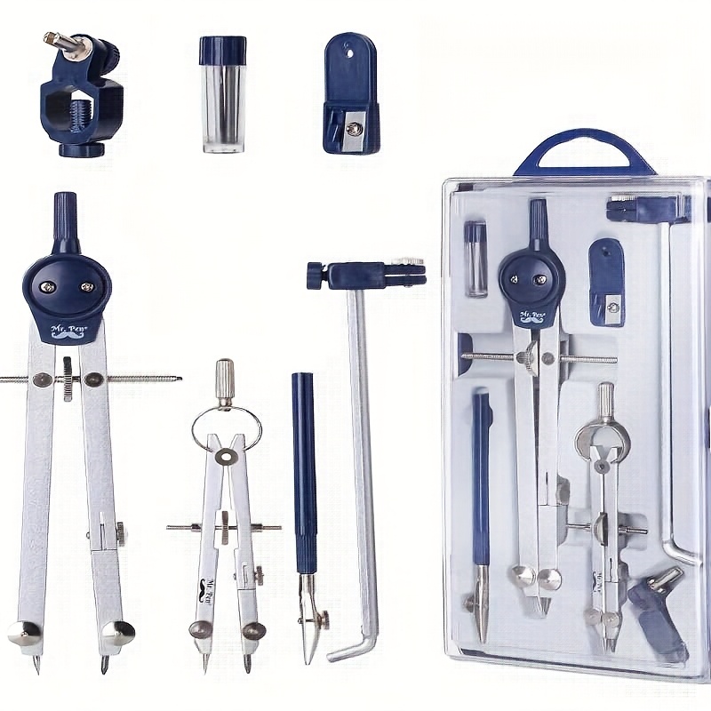 TEMU Shawty 7pcs Professional Geometry Set Metal Compasses, Precision Tool Combination With Shatterproof Storage Box, Engineer Drawing Tools And