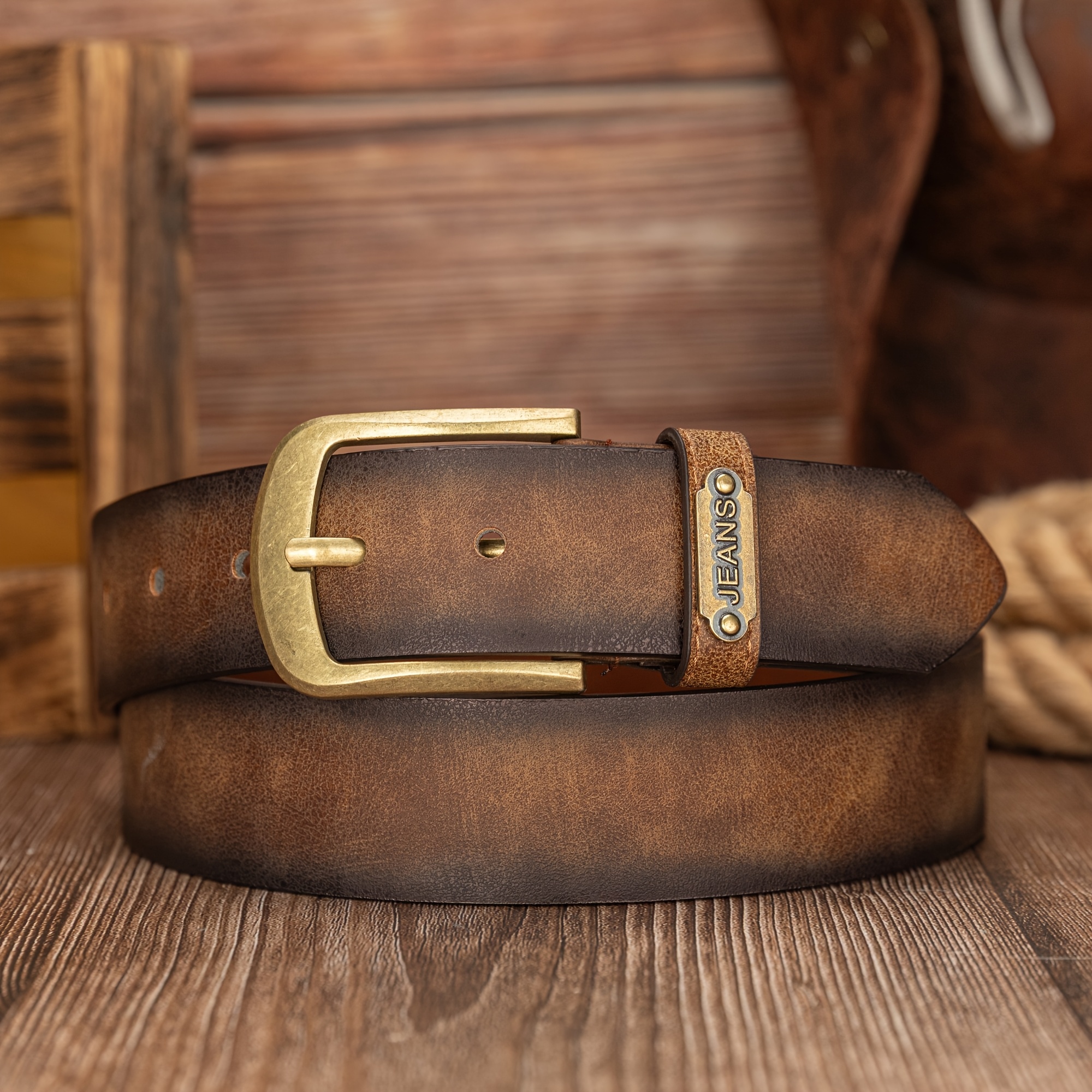 TEMU Curved Round Pin Letter Ring Vintage Distressed Ombre Unisex Belt