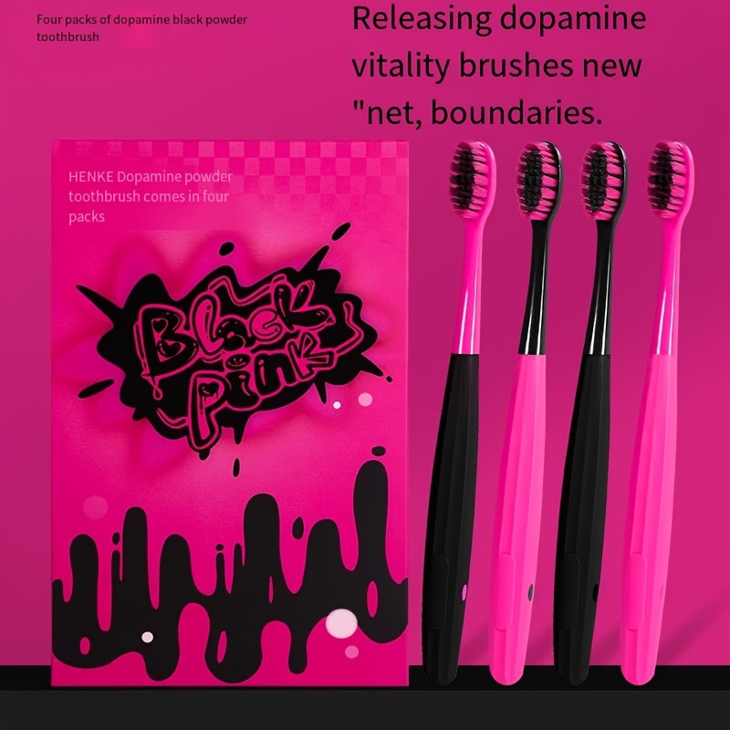 

Dopamine Vitality Toothbrush Set: 4 Packs Of Soft Bristles For Home, Travel, And Gifts - High-quality Black And Pink Handles