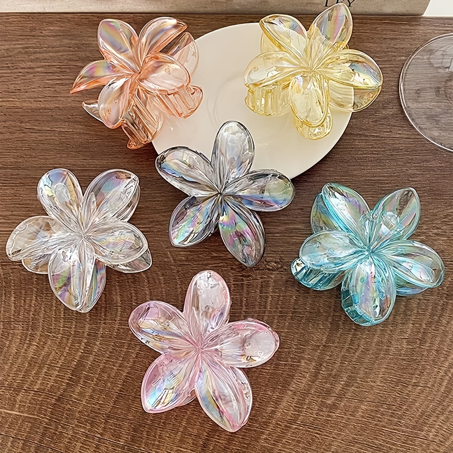 6pcs Hair Clips In Assorted Colors, Transparent Egg Flower Hair Claws, Sweet And Cute Back Of Head Bun Shark Clips