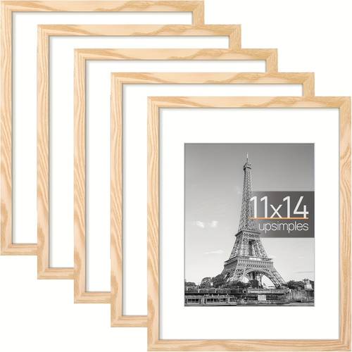 5 pack 11 inchx14 inch picture frame display pictures 8 inchx10 inch with mat or 11 inchx14 inch without mat wall gallery photo frames natural